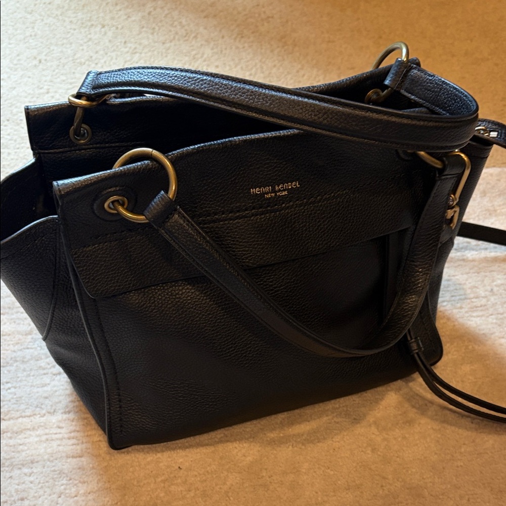 Henri Bendel Midnight Black Shoulder Bag with Gold Accents